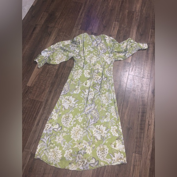 ASOS EDITION BUTTON FRONT MIDI DRESS GREEN  FLORAL PRINT boho fall formal $160 - Picture 8 of 11